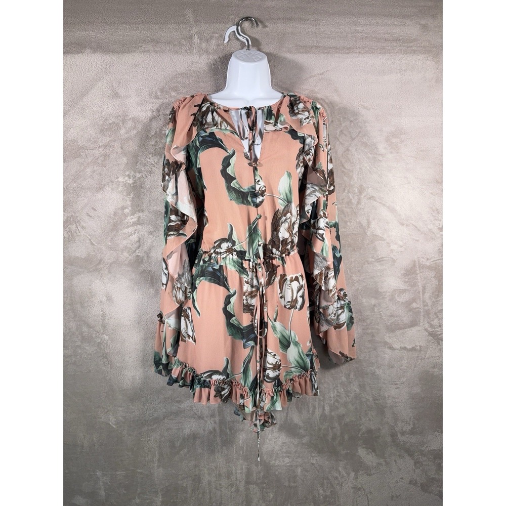 PATBO Botanical Ruffled Romper Womens Size 6 Blush Pink Floral Resort